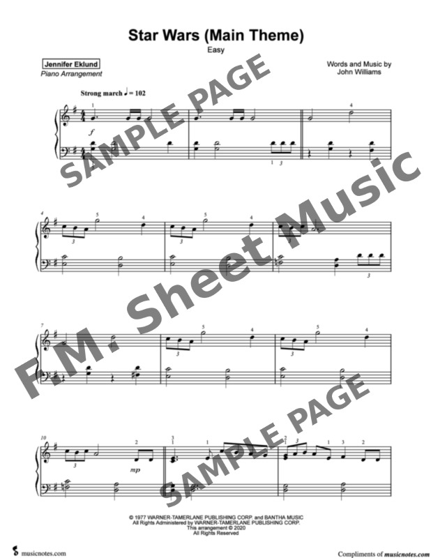 Star Wars Main Theme (Easy Piano) By John Williams F.M. Sheet Music